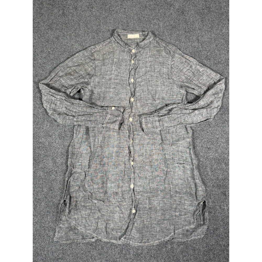 CP Shades Linen Shirt Womens XS Gray Button Up Tunic Band Collar USA Made Boho